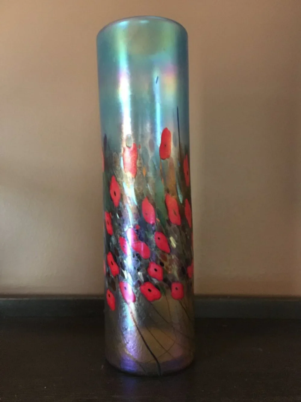 VTG 1990s Robert Held California Poppy Art Glass Cylinder Vase - Made in Canada - Picture 5 of 16